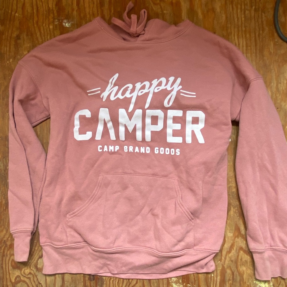 XS Happy Camper Pink Hoodie camp brand goods
